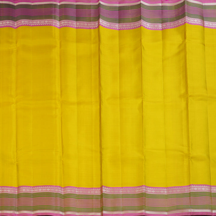 Hayagrivas Handloom Lemon Yellow Kanjivaram Silk Saree with Rose Pink Border KBF403F2-5