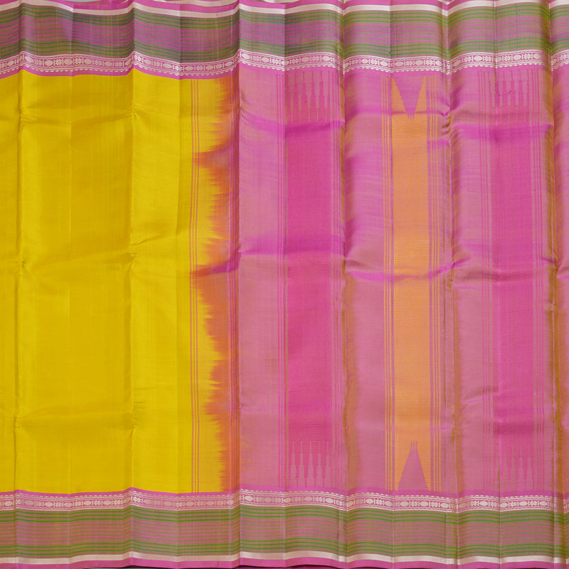 Hayagrivas Handloom Lemon Yellow Kanjivaram Silk Saree with Rose Pink Border KBF403F2-5