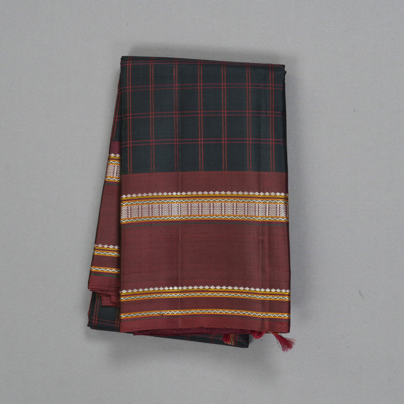 Hayagrivas Handloom Black Kanjivaram Silk Saree with Wine Maroon Border KBF403F4-1