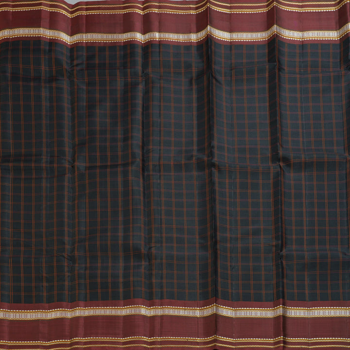 Hayagrivas Handloom Black Kanjivaram Silk Saree with Wine Maroon Border KBF403F4-1