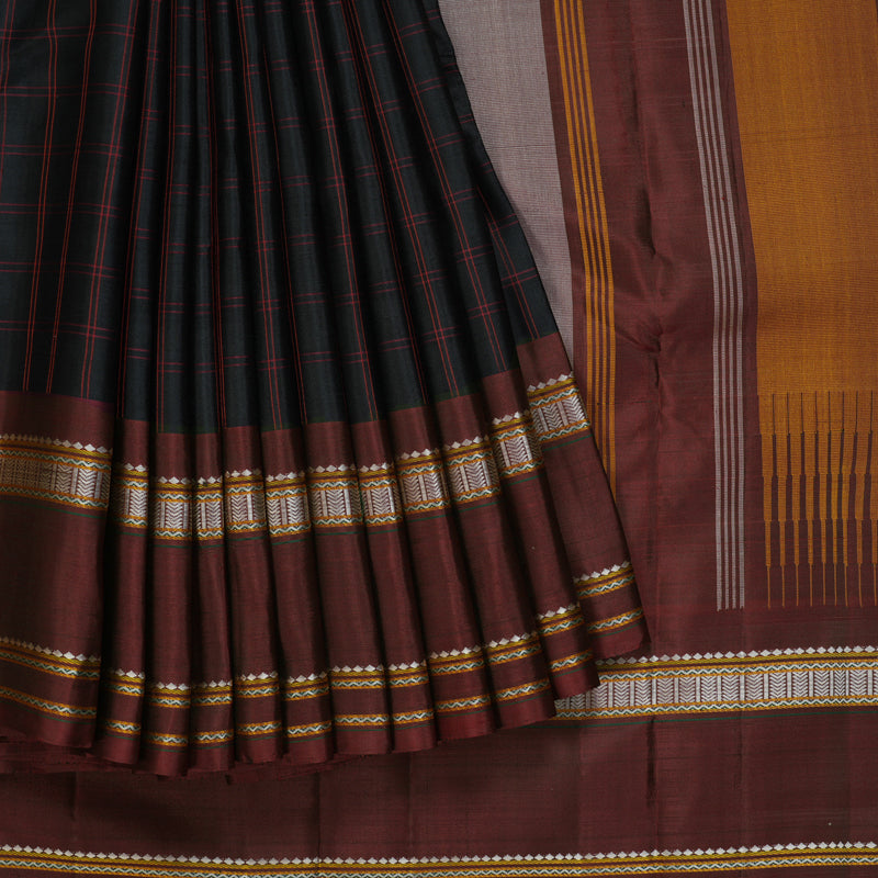 Hayagrivas Handloom Black Kanjivaram Silk Saree with Wine Maroon Border KBF403F4-1