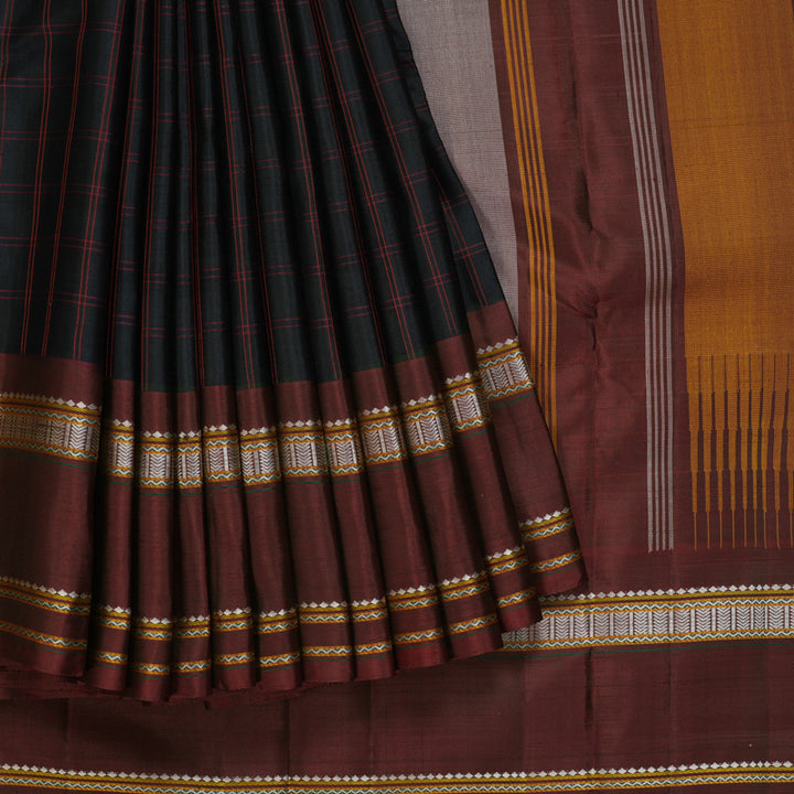 Hayagrivas Handloom Black Kanjivaram Silk Saree with Wine Maroon Border KBF403F4-1