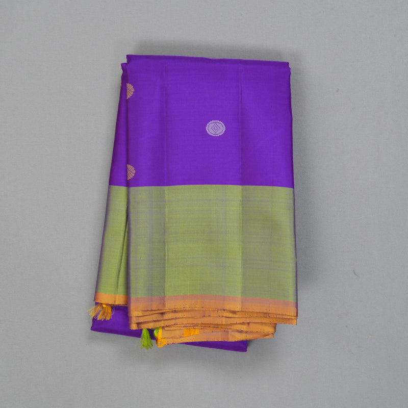 Hayagrivas Handloom Violet Kanjivaram Silk Saree with Golden Green Border KBF403F5-1