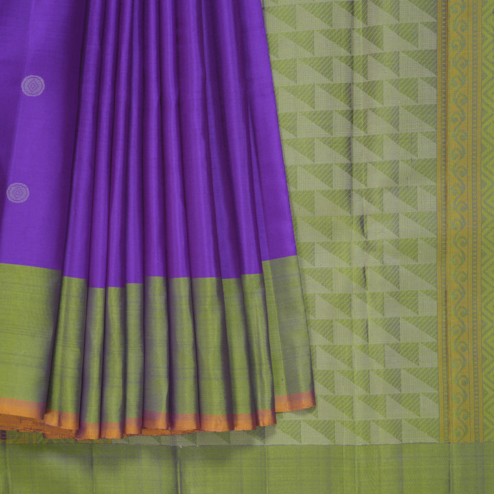 Hayagrivas Handloom Violet Kanjivaram Silk Saree with Golden Green Border KBF403F5-1