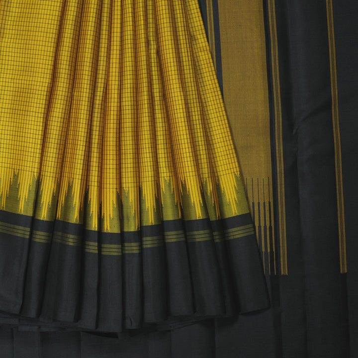 Hayagrivas Handloom Yellow Kanjivaram Silk Saree with Black Border KBF403F6-1