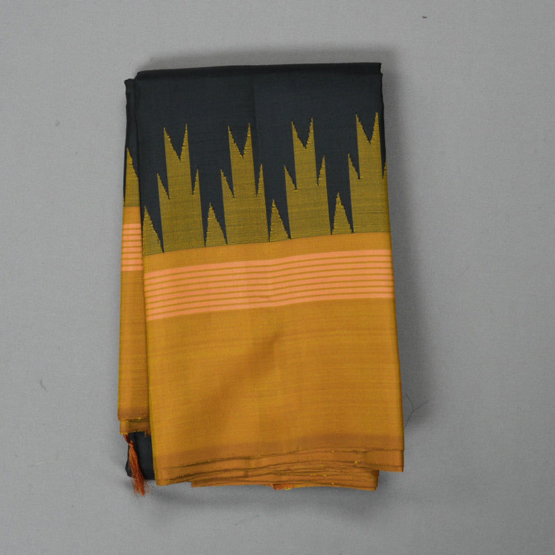 Hayagrivas Handloom Black Kanjivaram Silk Saree with Mustard Yellow Border KBF403F6-2