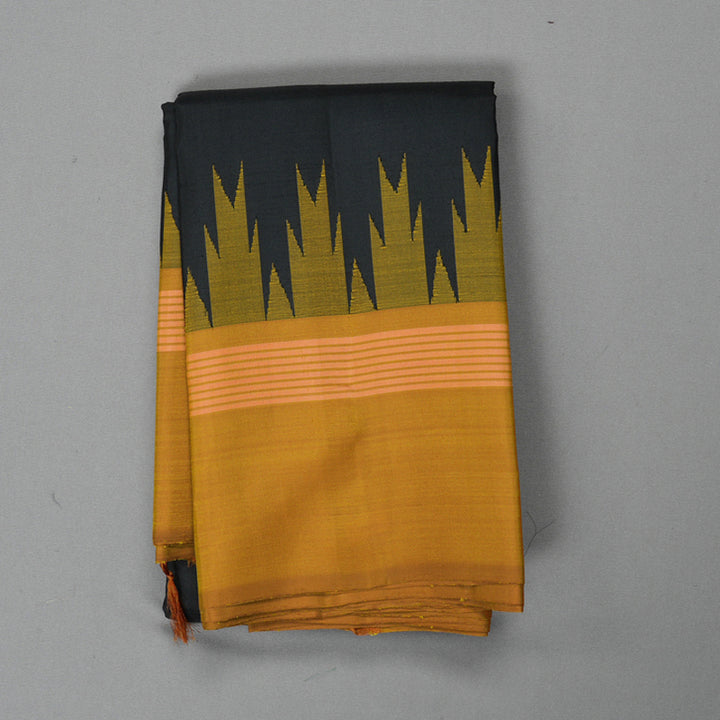 Hayagrivas Handloom Black Kanjivaram Silk Saree with Mustard Yellow Border KBF403F6-2