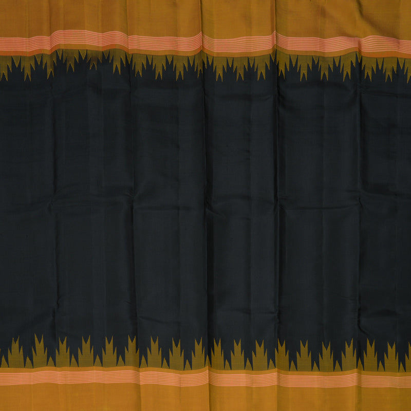 Hayagrivas Handloom Black Kanjivaram Silk Saree with Mustard Yellow Border KBF403F6-2