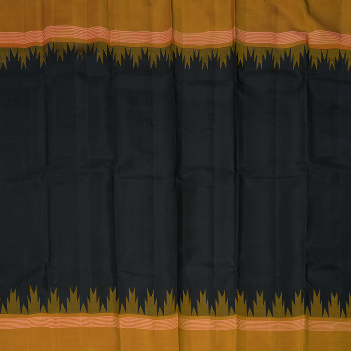 Hayagrivas Handloom Black Kanjivaram Silk Saree with Mustard Yellow Border KBF403F6-2