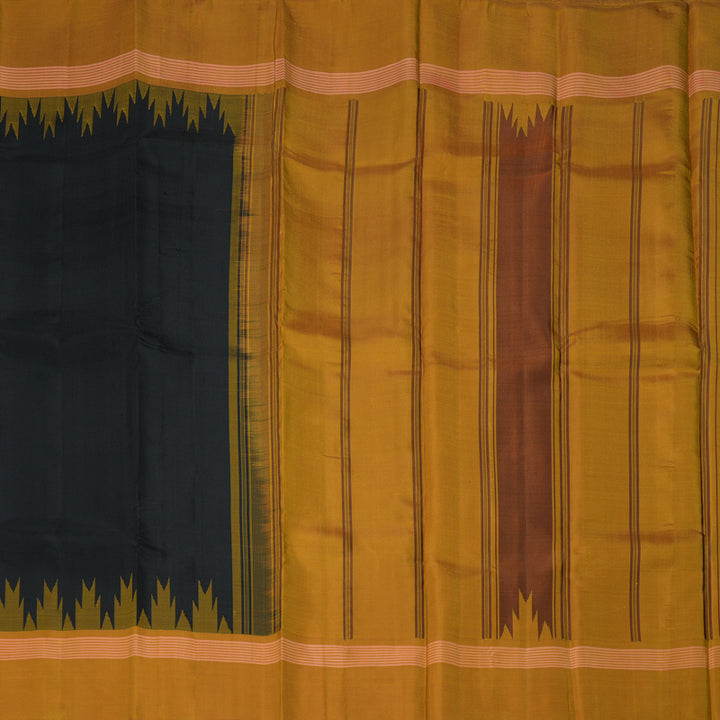 Hayagrivas Handloom Black Kanjivaram Silk Saree with Mustard Yellow Border KBF403F6-2