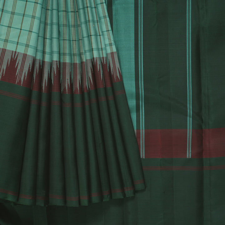 Hayagrivas Handloom Pastel Green Kanjivaram Silk Saree with Bottle Green Border KBF403F6-3