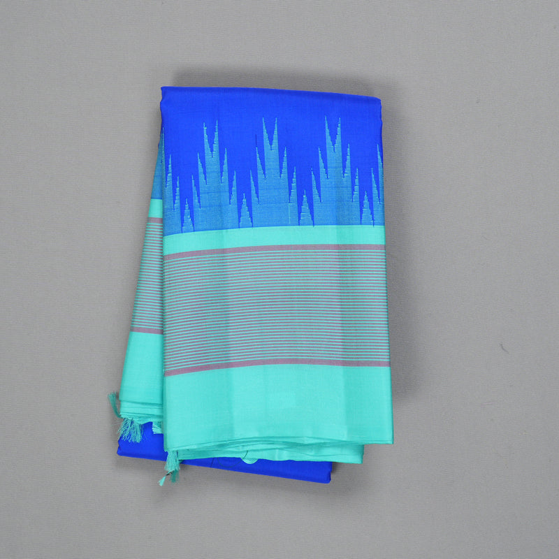 Hayagrivas Handloom MS Blue Kanjivaram Silk Saree with Sea Green Border KBF403F6-4
