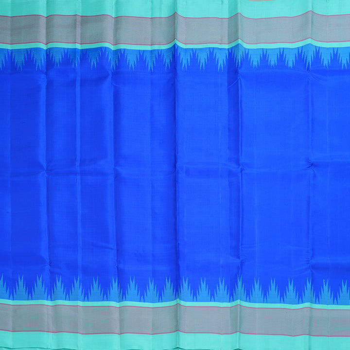 Hayagrivas Handloom MS Blue Kanjivaram Silk Saree with Sea Green Border KBF403F6-4