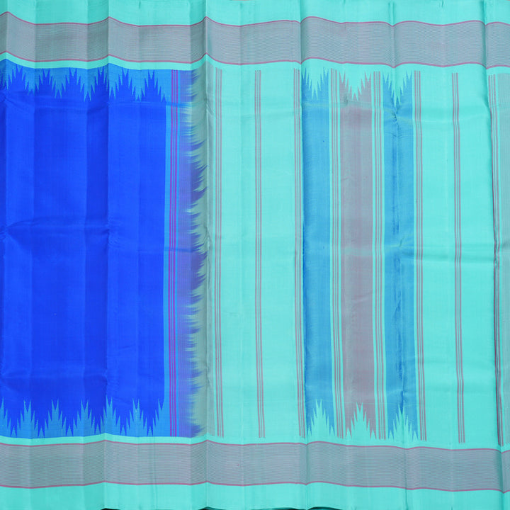 Hayagrivas Handloom MS Blue Kanjivaram Silk Saree with Sea Green Border KBF403F6-4