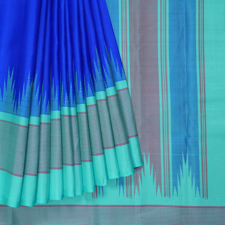 Hayagrivas Handloom MS Blue Kanjivaram Silk Saree with Sea Green Border KBF403F6-4