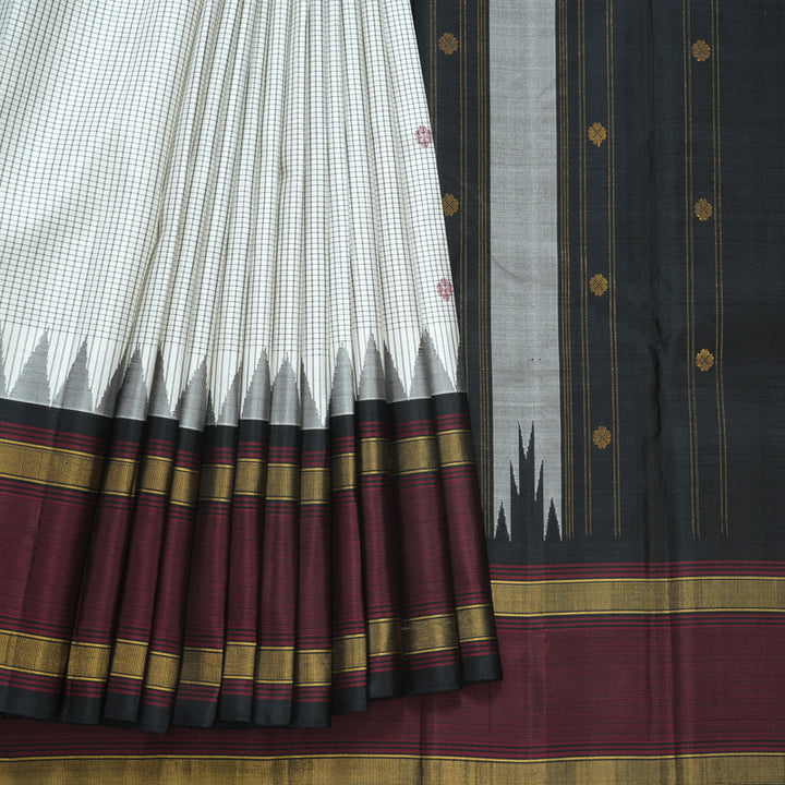 Hayagrivas Handloom Milk-White Kanjivaram Silk Saree KBF403F7-1