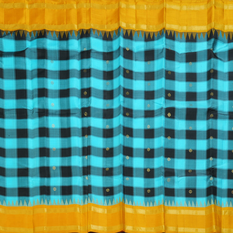 Hayagrivas Handloom Sky Blue & Black Checks Kanjivaram Silk Saree KBF403F8-1