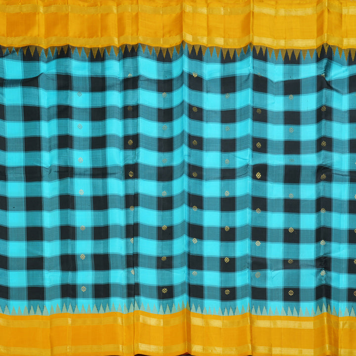 Hayagrivas Handloom Sky Blue & Black Checks Kanjivaram Silk Saree KBF403F8-1