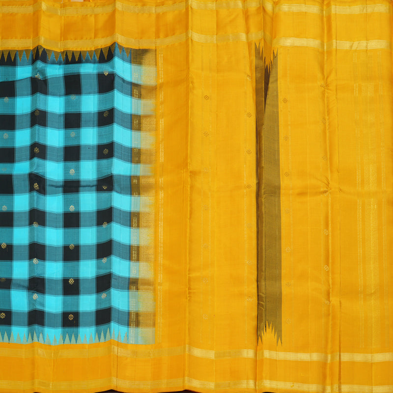 Hayagrivas Handloom Sky Blue & Black Checks Kanjivaram Silk Saree KBF403F8-1