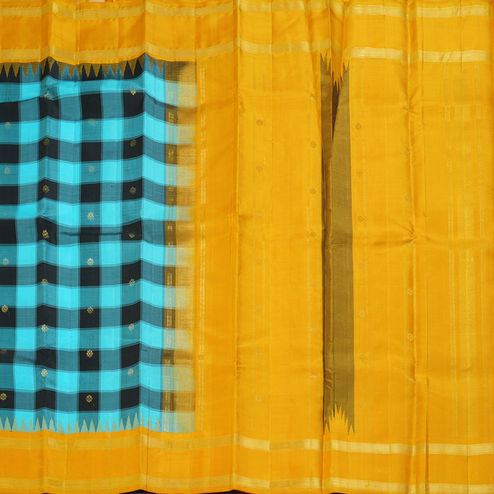 Hayagrivas Handloom Sky Blue & Black Checks Kanjivaram Silk Saree KBF403F8-1