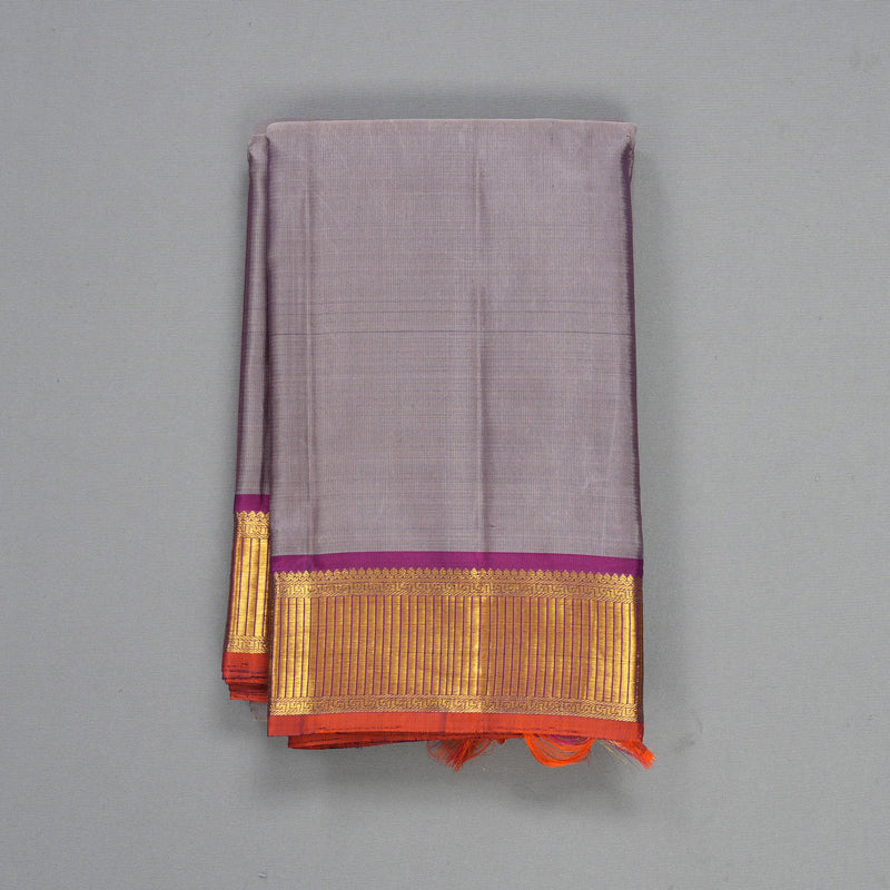 Hayagrivas Handloom Lavender-Grey Kanjivaram Silk Saree with Purple Border KBF404F5-9