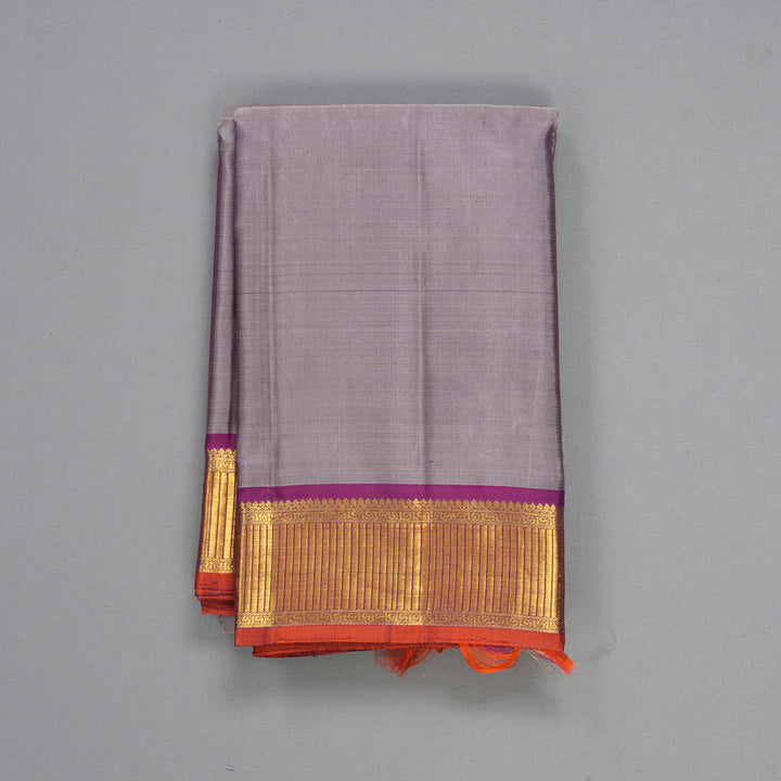 Hayagrivas Handloom Lavender-Grey Kanjivaram Silk Saree with Purple Border KBF404F5-9