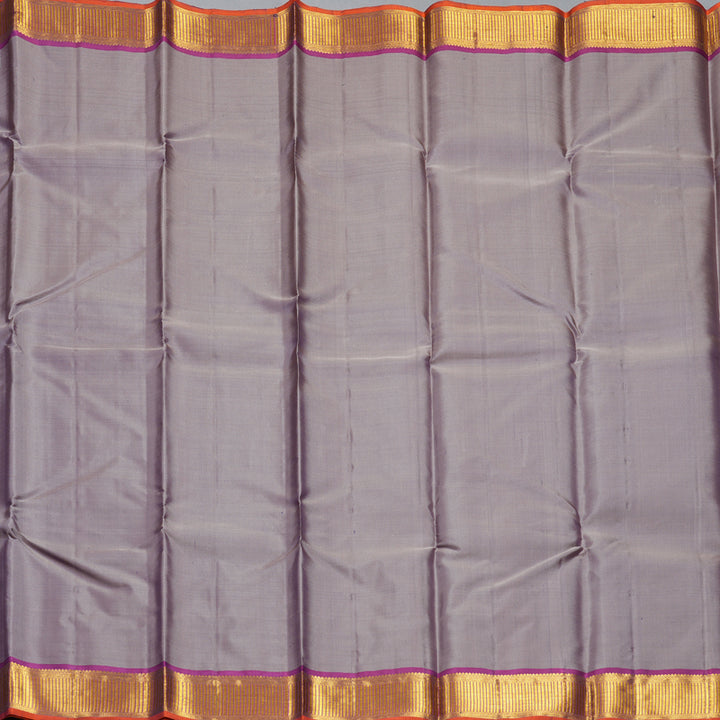 Hayagrivas Handloom Lavender-Grey Kanjivaram Silk Saree with Purple Border KBF404F5-9