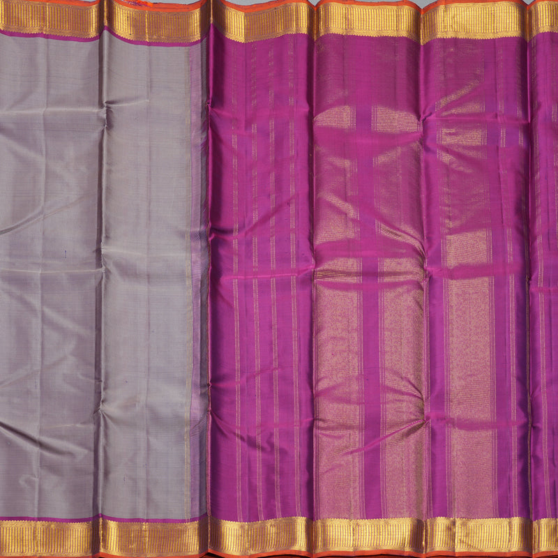Hayagrivas Handloom Lavender-Grey Kanjivaram Silk Saree with Purple Border KBF404F5-9