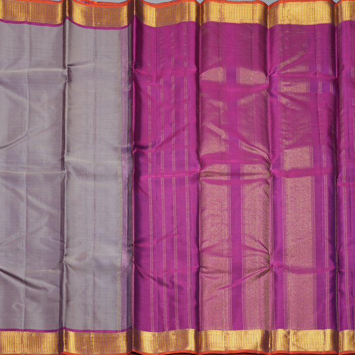 Hayagrivas Handloom Lavender-Grey Kanjivaram Silk Saree with Purple Border KBF404F5-9