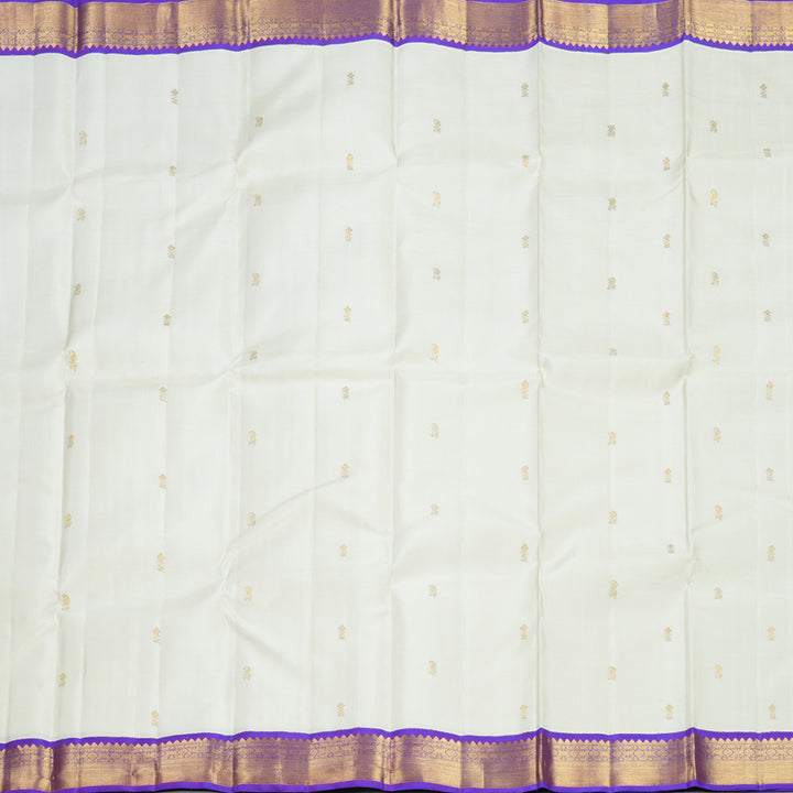 Hayagrivas Handloom Half-White Kanjivaram Silk Saree with Purple Border KBF405F1-1