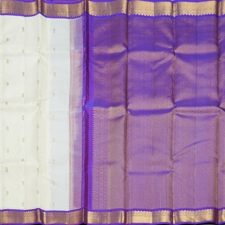 Hayagrivas Handloom Half-White Kanjivaram Silk Saree with Purple Border KBF405F1-1