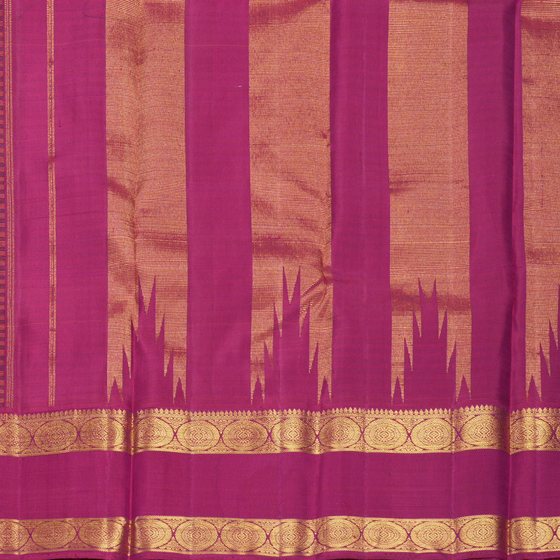 Hayagrivas Handloom Green &amp; Yellow Checks Kanjivaram Silk Saree with Deep Pink Border KBF405F6-1