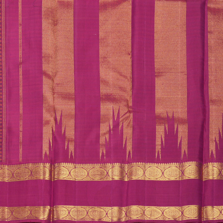 Hayagrivas Handloom Green &amp; Yellow Checks Kanjivaram Silk Saree with Deep Pink Border KBF405F6-1