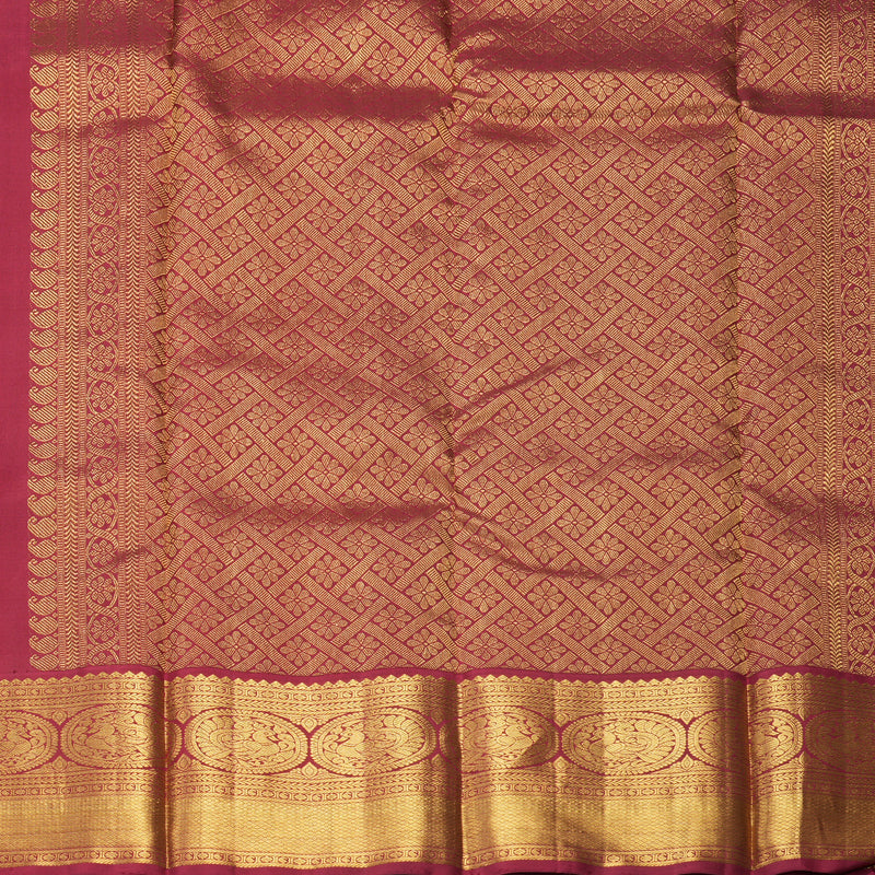 Hayagrivas Handloom Half-White Kanjivaram Silk Saree with Maroon Border KBF406F11-2