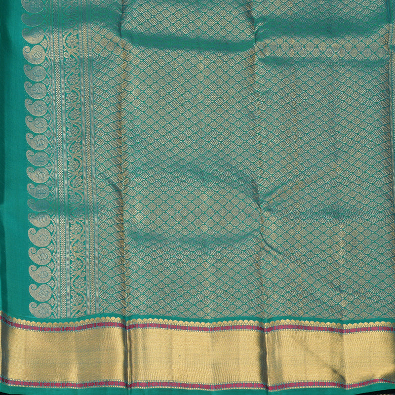 Hayagrivas Handloom Half-White Kanjivaram Silk Saree with Green Border KBF406F11-3