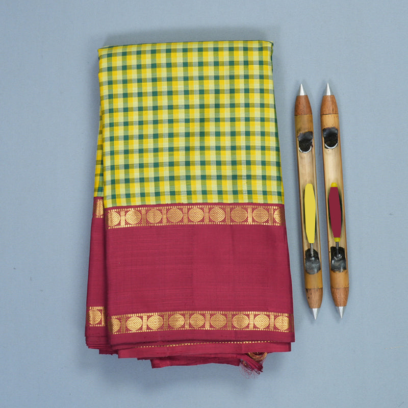 Hayagrivas Handloom Multicolour Checks Kanjivaram Silk Saree with Maroon Border KBF406F12-1