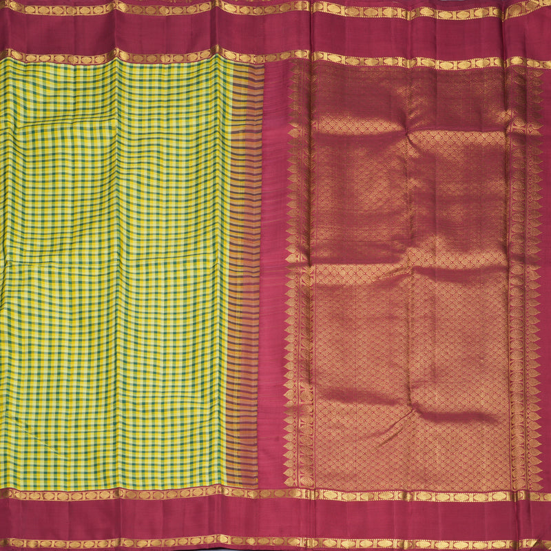 Hayagrivas Handloom Multicolour Checks Kanjivaram Silk Saree with Maroon Border KBF406F12-1