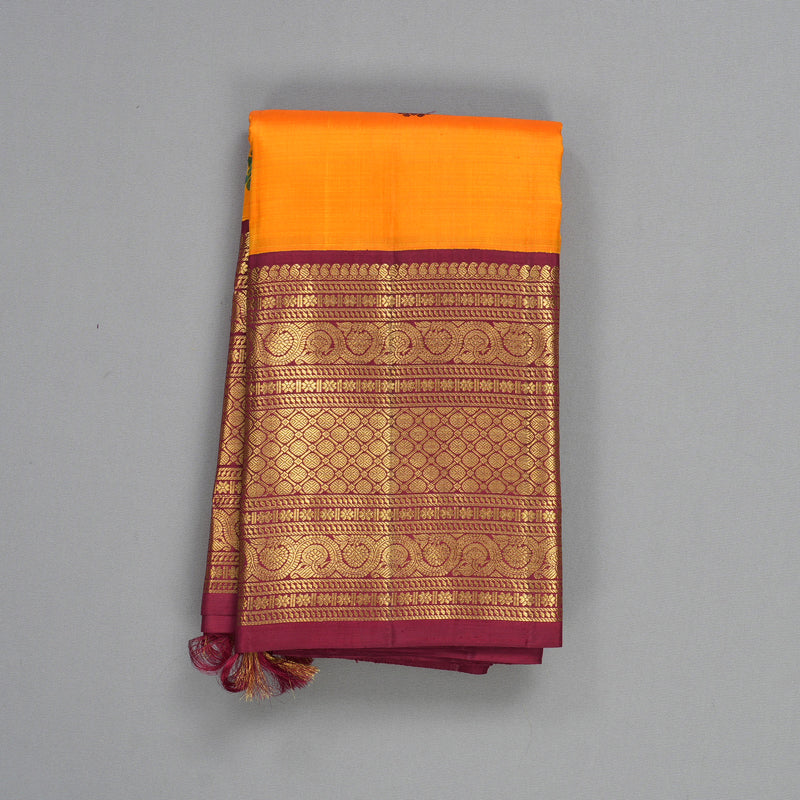 Hayagrivas Handloom Mambazham Orange Kanjivaram Silk Saree with Maroon Border KBF406F13-1