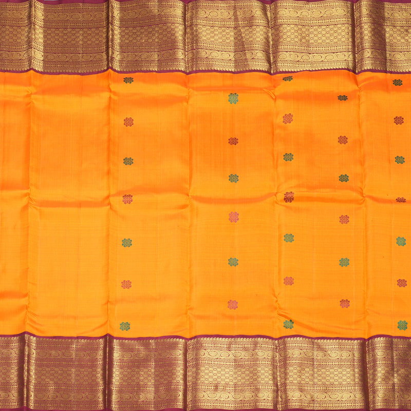 Hayagrivas Handloom Mambazham Orange Kanjivaram Silk Saree with Maroon Border KBF406F13-1