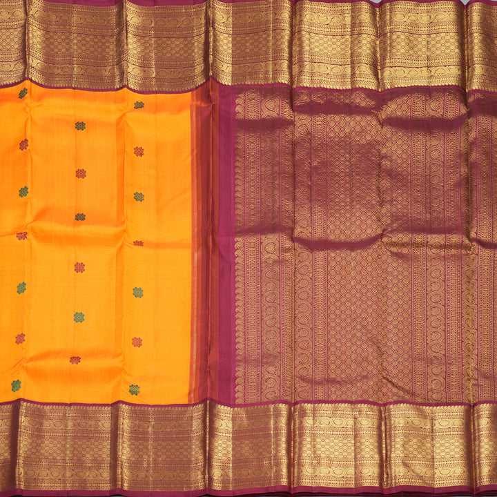 Hayagrivas Handloom Mambazham Orange Kanjivaram Silk Saree with Maroon Border KBF406F13-1