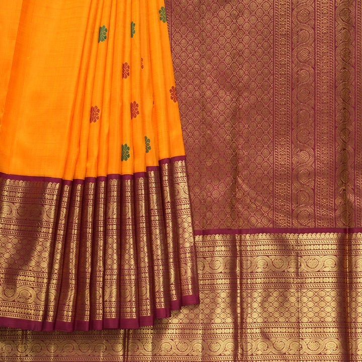 Hayagrivas Handloom Mambazham Orange Kanjivaram Silk Saree with Maroon Border KBF406F13-1