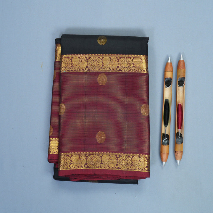 Hayagrivas Handloom Black Kanjivaram Silk Saree with Maroon Border KBF406F8-2
