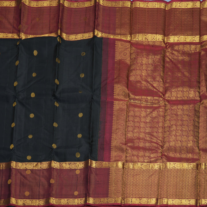 Hayagrivas Handloom Black Kanjivaram Silk Saree with Maroon Border KBF406F8-2