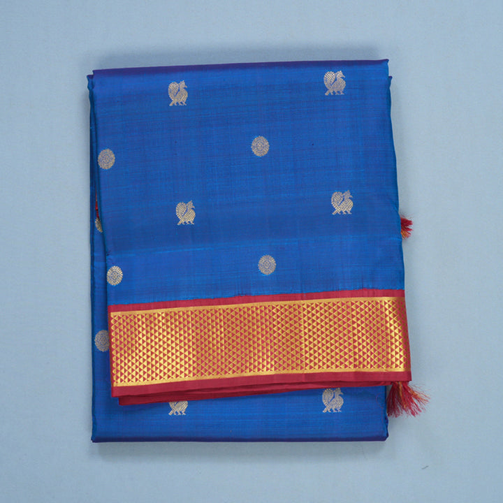 Hayagrivas Handloom Peacock Blue Ten Yards Silk Saree KBF407F12-1