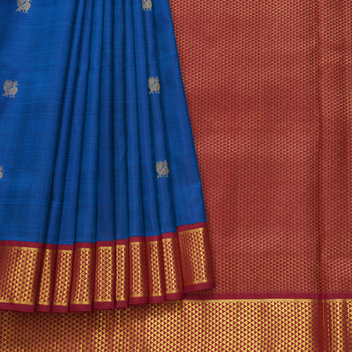 Hayagrivas Handloom Peacock Blue Ten Yards Silk Saree KBF407F12-1