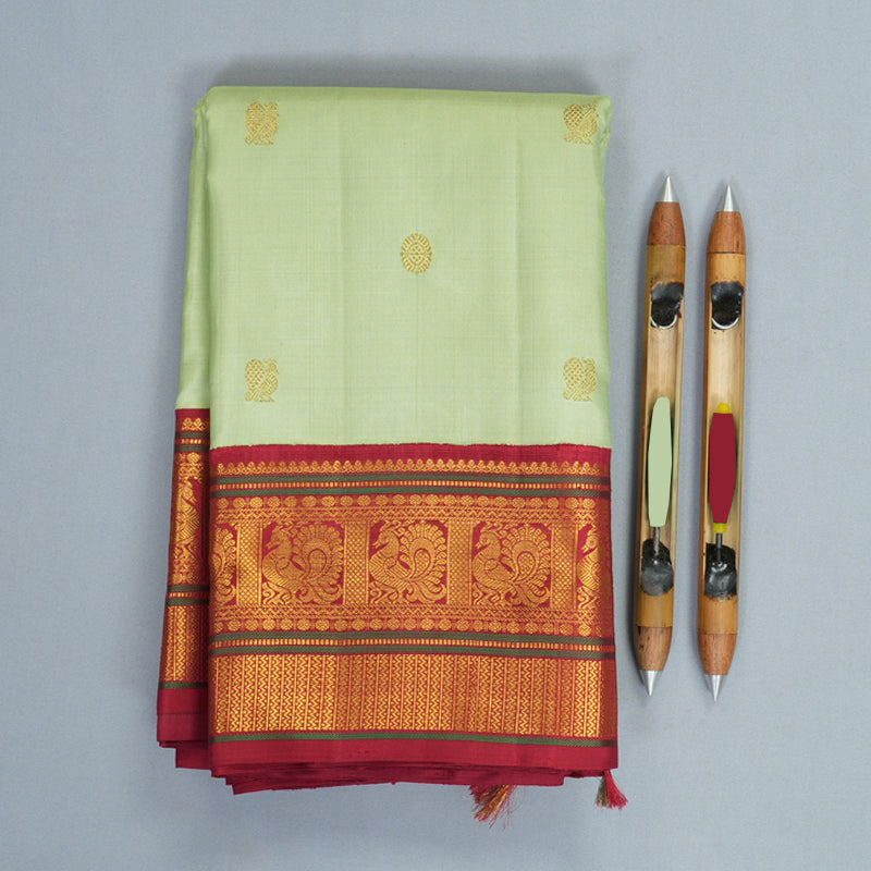 Hayagrivas Handloom Pista Green Kanjivaram Silk Saree with Red Border KBF407F4-1