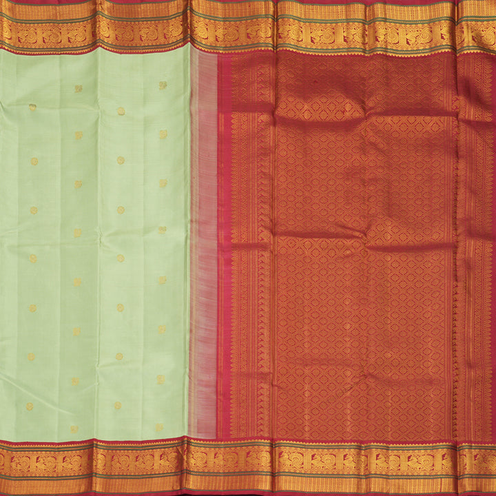 Hayagrivas Handloom Pista Green Kanjivaram Silk Saree with Red Border KBF407F4-1