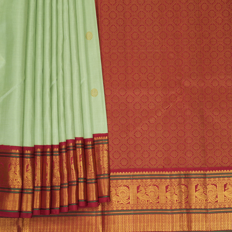 Hayagrivas Handloom Pista Green Kanjivaram Silk Saree with Red Border KBF407F4-1