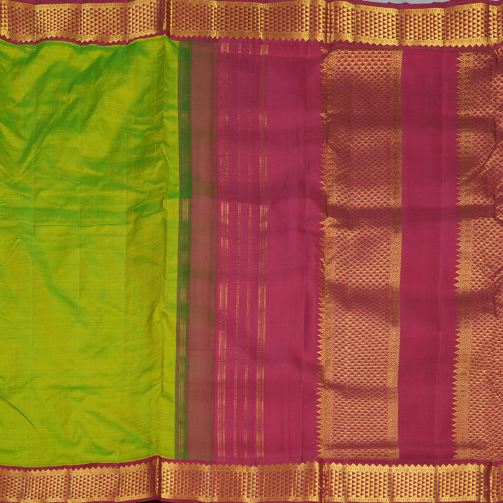 Hayagrivas Handloom Fluorescent Green Ten Yards Silk Saree KBF407F9-5