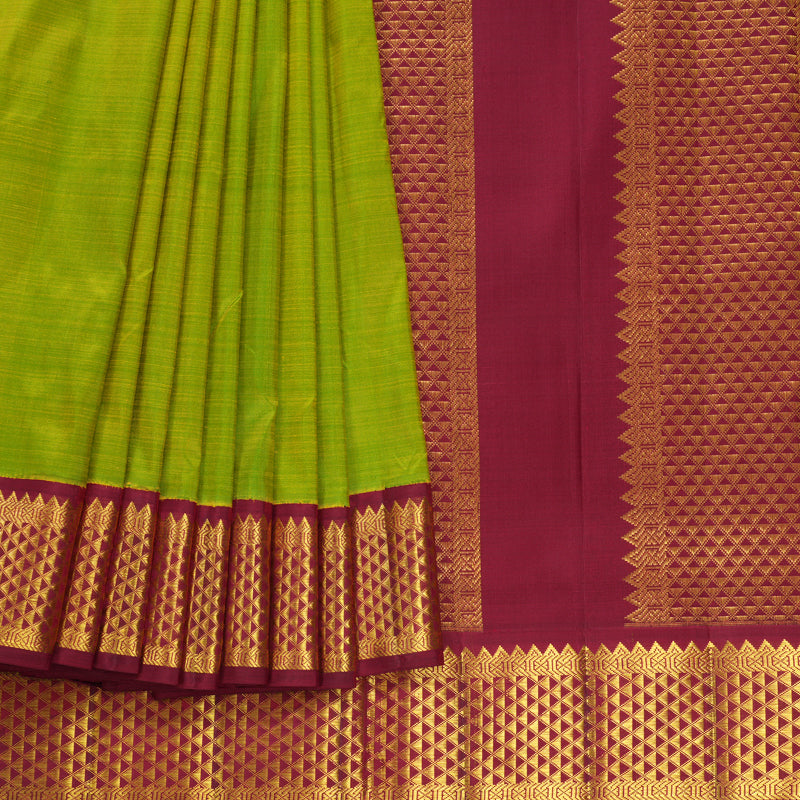 Hayagrivas Handloom Fluorescent Green Ten Yards Silk Saree KBF407F9-5